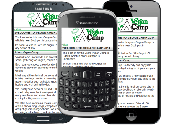 UK mobile website design for Vegan Camp