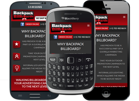 mobile website design for Backpack Billboards